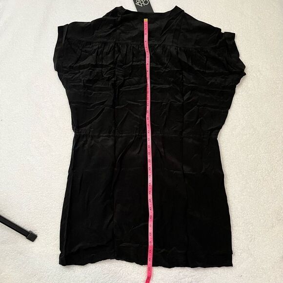 Chaser Dress Womens Medium Black Silk Mini Tie Front Shirred Cuffed Sleeves NWT - Picture 9 of 12